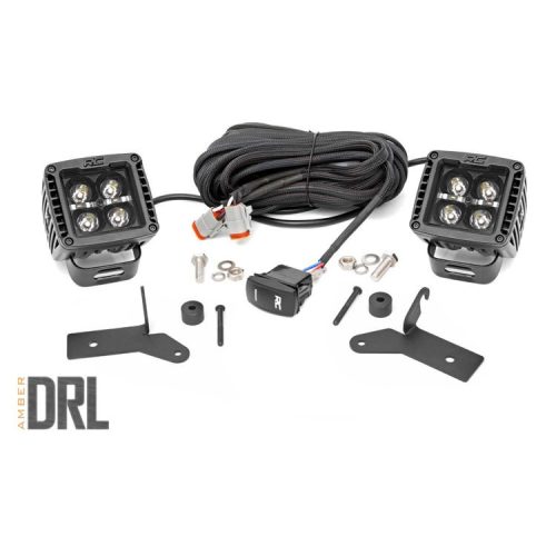 Rough Country Black Series LED light bar 2", amber DRL - Jeep Wrangler JL 18->; Gladiator JT 20->