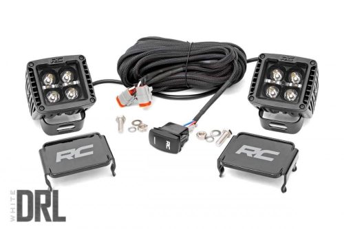 2" Square CREE LED Lights Pair Black Series with Cool White DRL Rough Country