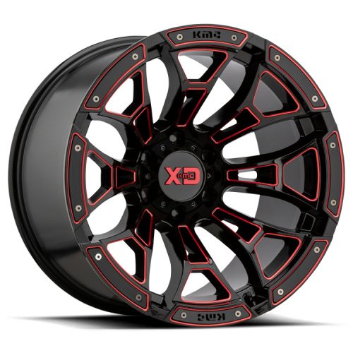 Alloy Wheel 20x10 ET-18 8x165.1 XD841 Boneyard Gloss Black Milled W/ RED Tint XD Series